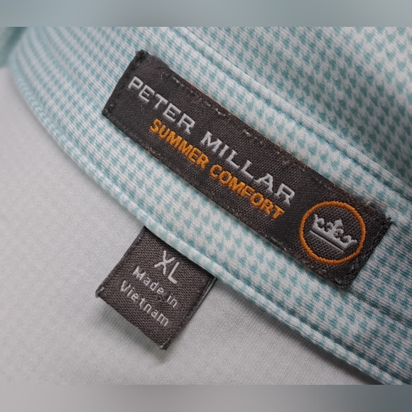 Peter Millar Men's Golf Polo Shirt Summer Comfort Light Green Herringbone sz XL - Picture 14 of 16